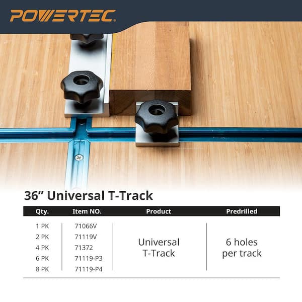 36 in. Double-Cut Profile Universal T-Track with Predrilled Mounting Holes for Woodworking (4-Pack)