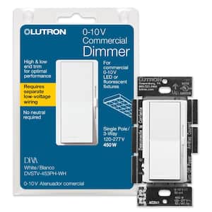 Diva Dimmer Switch for 0-10V LED/Fluorescent Fixtures, Single-Pole or 3-Way, White (DVSTV-453PH-WH)