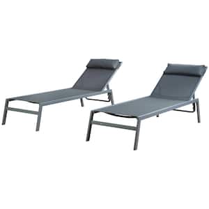 Wilson Grey EDP Coated Wrought Iron Breathable Grey Textilence Seat Outdoor Chaise Lounge (2-Pack)