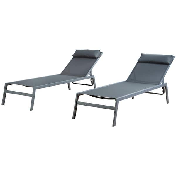 KOZYARD Wilson Grey EDP Coated Wrought Iron Breathable Grey Textilence Seat Outdoor Chaise Lounge (2-Pack)