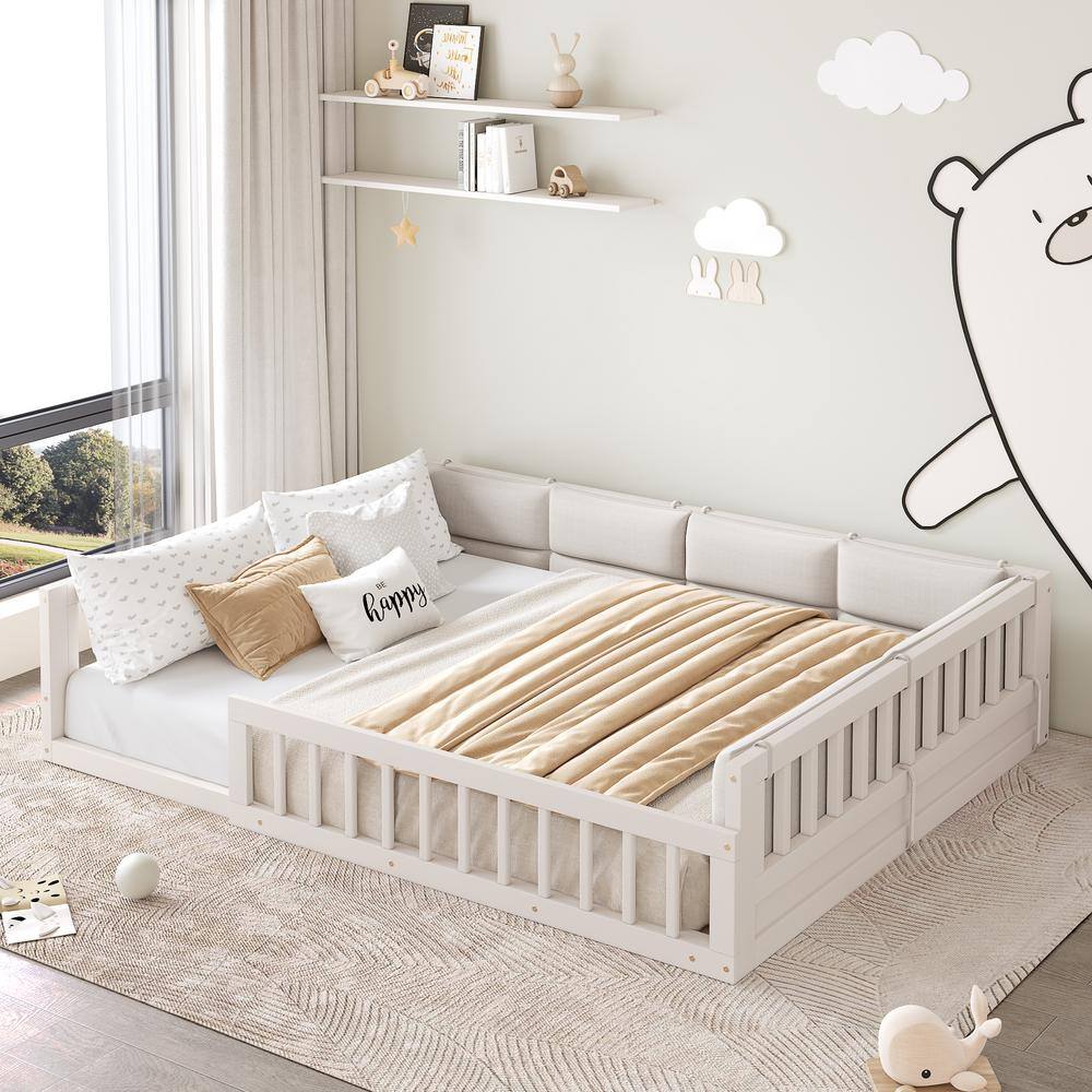 Gray Wood Frame Full Size Platform Bed with Pillows and Guardrails - thumbnail 10