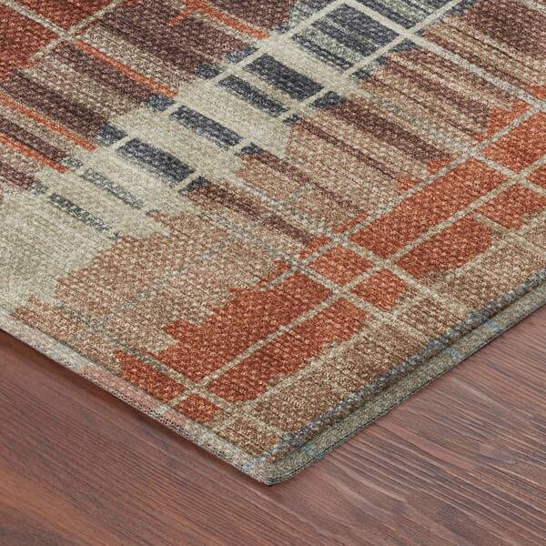Mayfield Premium Machine Washable Abstract AMF2261 Khaki 2 ft. x 7 ft. Runner Rug