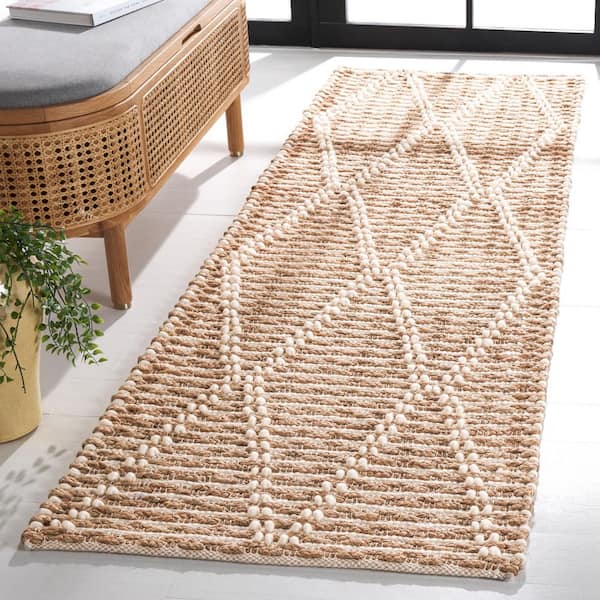 Natural Fiber 2 ft. x 8 ft. Natural/Ivory Diamond Striped Woven Runner Rug