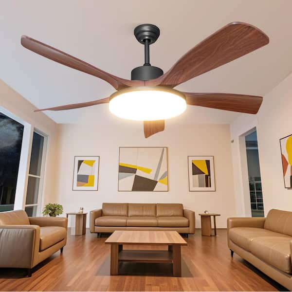 Noiseless 52 in. Smart Indoor Black Ceiling Fan with LED Light Kit Reversible DC and APP/Remote Controls