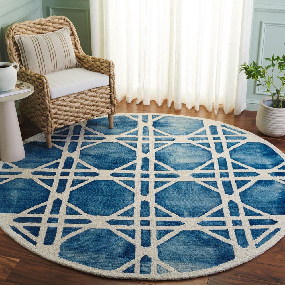 Dip Dye 7 ft. x 7 ft. Round Ivory/Blue Overdyed Trellis Area Rug price history on PriceWatchPro
