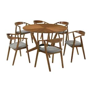 Santana 7-Piece Round Wood Top Charcoal/Walnut Dining Set