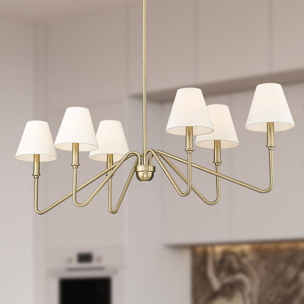 Brushed Champagne Bronze 6-Light Linear Pendant with Ivory Shades