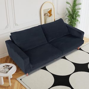 82.68 in. Black Corduroy Fabric Mid-Century Modern Rectangle 2-Seater Loveseat with Square Arm