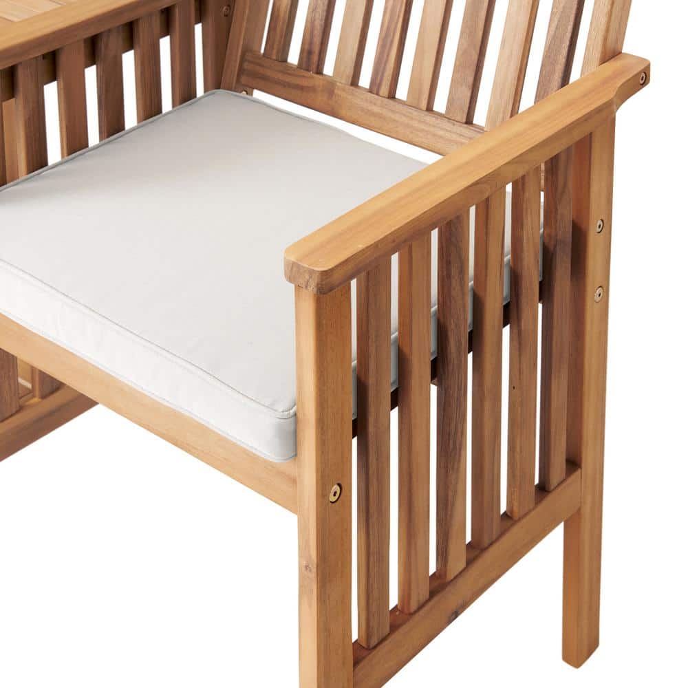 Natural Acacia Wood Outdoor Double Seat Bench with Table