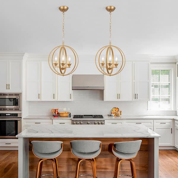 3-Light Gold Modern Globe Candlestick Hanging Chandelier Lighting Fixture for Kitchen Island