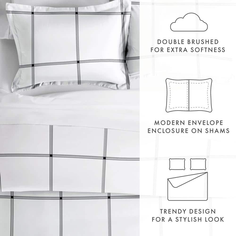 Gray and White Grid Pattern 3-Piece Full/Queen Duvet Cover Set