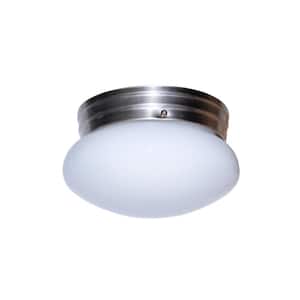 Dash 8 in. 1-Light Brushed Nickel Flush Mount Ceiling Light Fixture with Opal Glass