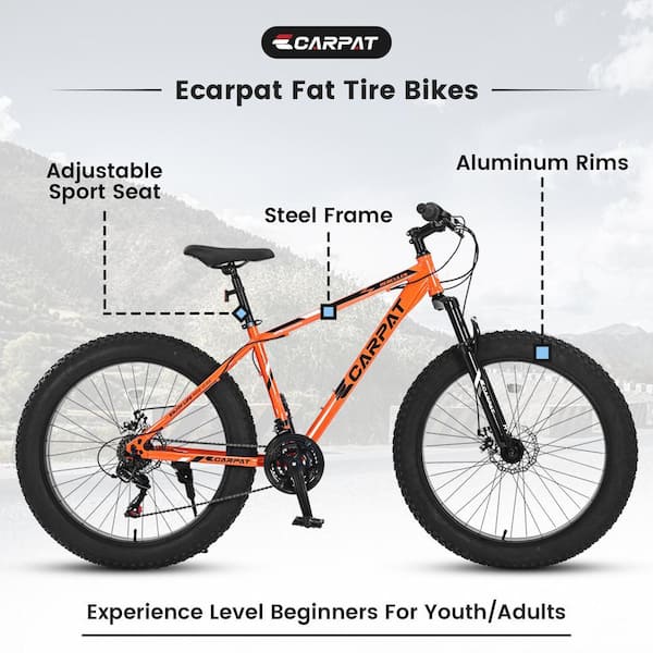 Cesicia 26 in. 21 Speed Mountain Bike in Orange with Fat Tire