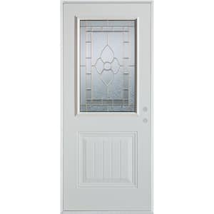 32 in. x 80 in. Traditional Brass 1/2 Lite 1-Panel Painted White Left-Hand Inswing Steel Prehung Front Door