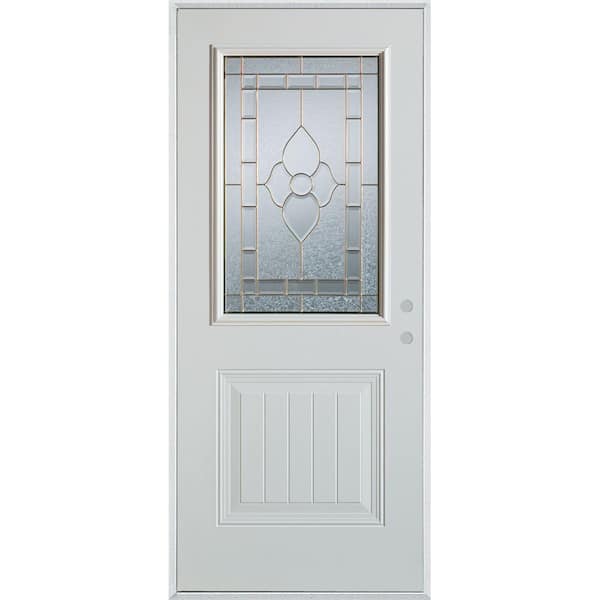 36 in. x 80 in. Traditional Patina 1/2 Lite 1-Panel Prefinished White Left-Hand Inswing Steel Prehung Front Door