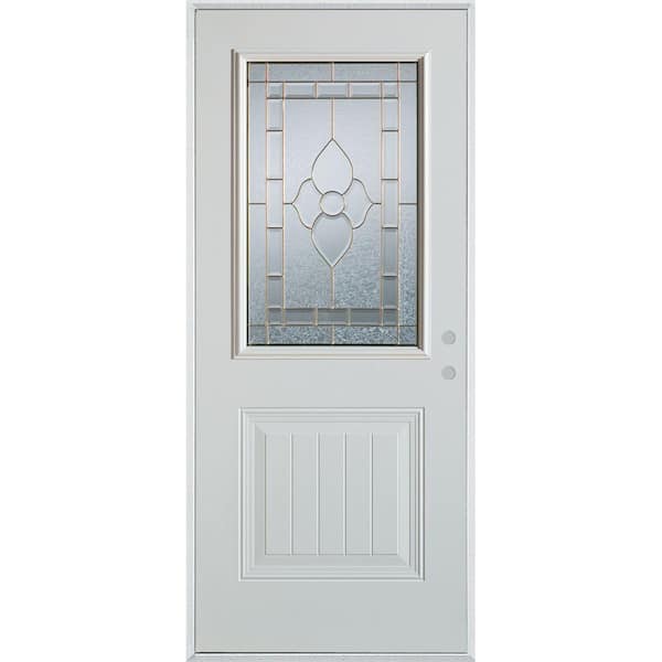 Stanley Doors 32 in. x 80 in. Traditional Zinc 1/2 Lite 1-Panel Painted White Left-Hand Inswing Steel Prehung Front Door