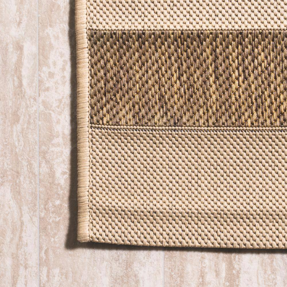 Beige and Brown Stripe Synthetic 8' x 10' Indoor/Outdoor Rug