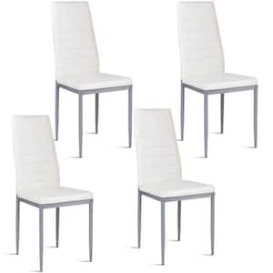 White PVC Leather High-back Steel Dining Side Chairs Set of 4