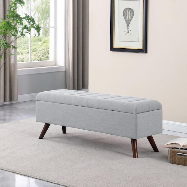 Homepop Gray Woven 48 in. Bedroom Bench Backless with Storage