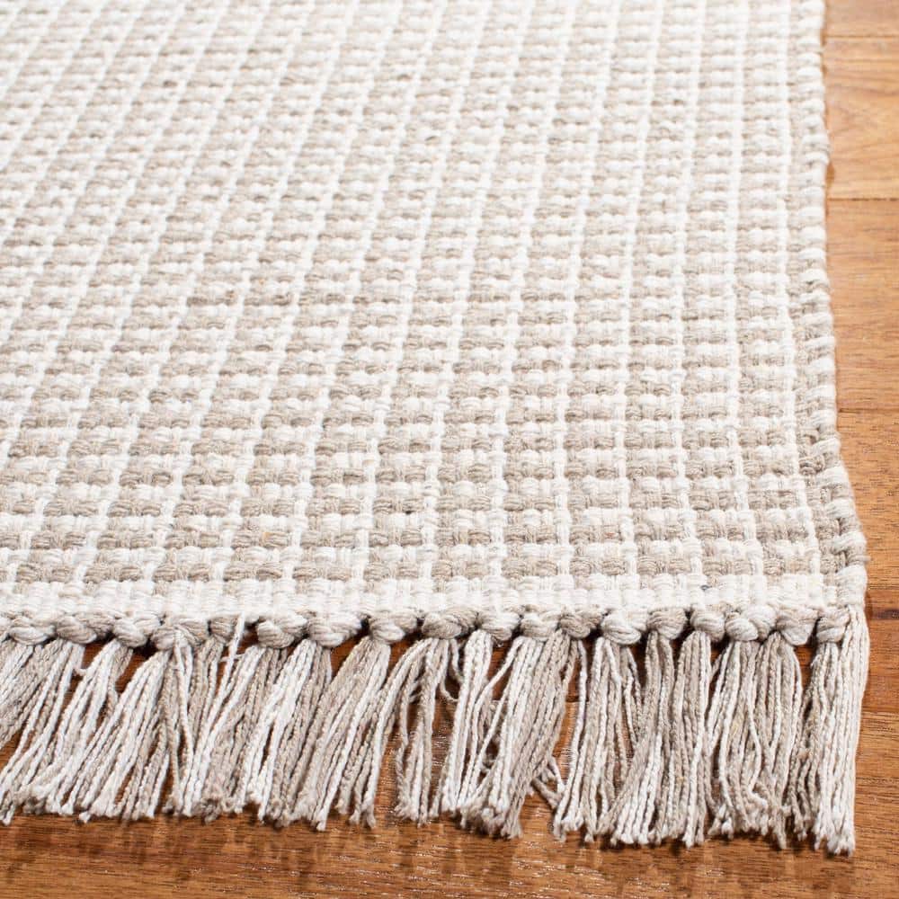 Ivory and Grey Flat Woven Cotton Area Rug, 9' x 12'