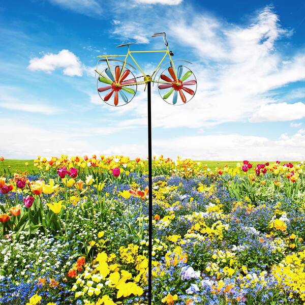 Alpine Corporation 42 In Tall Outdoor Metal Bicycle Wind Spinner Garden Stake Decoration Multicolor Jum134hh The Home Depot Alpine Corporation 42 In Tall Outdoor, Decorative Garden Stakes Home Depot