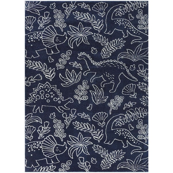 Happy Dinos Navy 5 ft. 3 in. x 7 ft. Novelty Area Rug