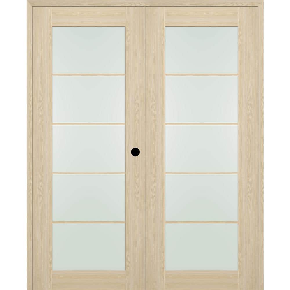 Vona 48" Beige Composite French Door with Frosted Glass