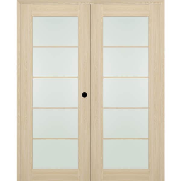 Belldinni Vona 60 in. x 84 in. 5-Lite Left Hand Active Frosted Glass Loire Ash Wood Composite Double Prehung French Door