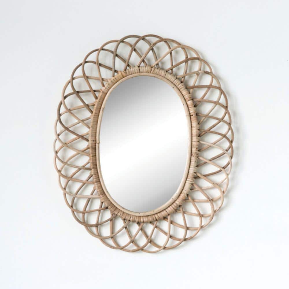 Natural Bamboo Oval Full-Length Wall Mirror