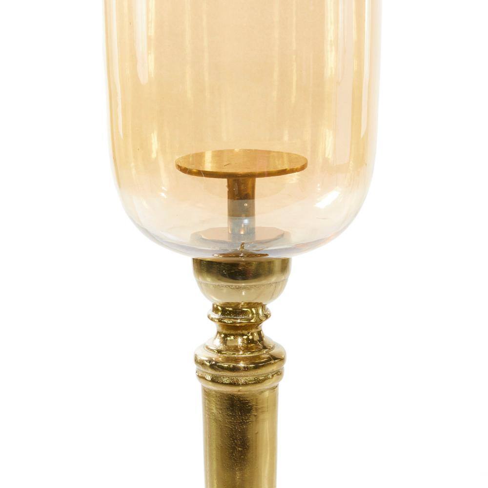 Elegant Gold Aluminum 34" Hurricane Candle Lantern with Glass