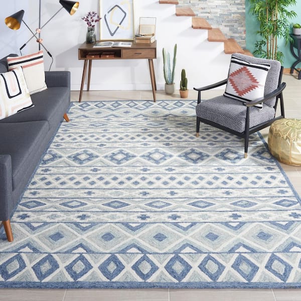 Roslyn 9 ft. x 12 ft. Blue/Gray Striped Diamond Area Rug