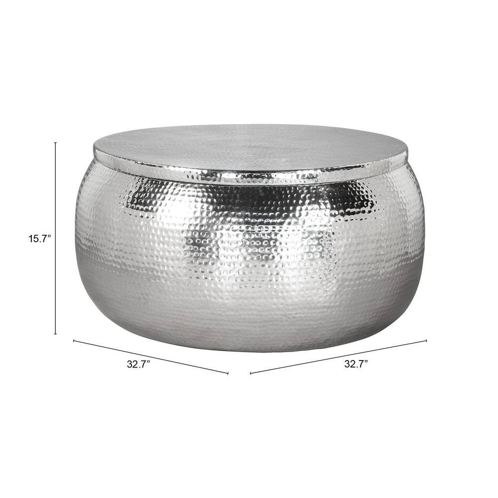Silver Hammered Aluminum Round Cocktail Table