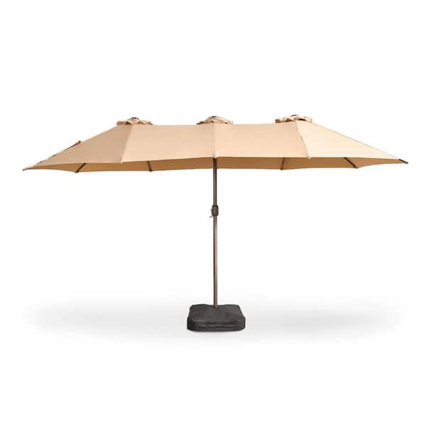 MIMI Double Top 14.5 ft. Steel Cantilever Outdoor Patio Umbrella with Weighted base in Khaki