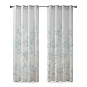 Vera Aqua Rayon/Polyester 50 in. W x 84 in. L Sheer Curtain (Set of 2)