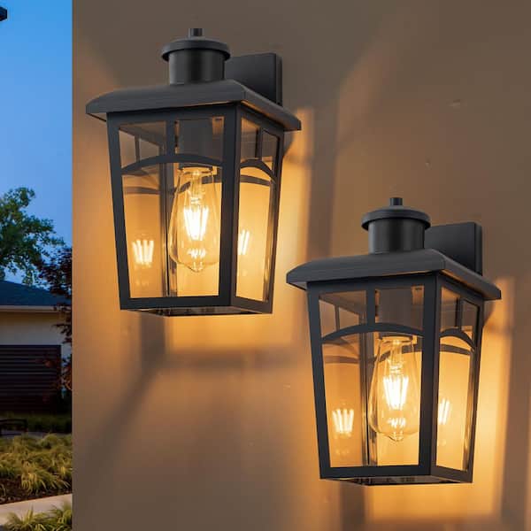 C Cattleya Black Outdoor Wall Lantern Sconce with Clear Tempered