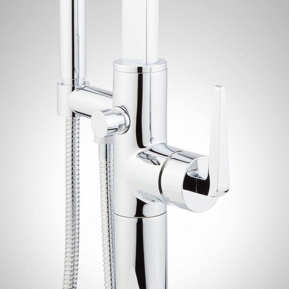 Chrome Floor Mounted Bathtub Faucet with Hand Shower