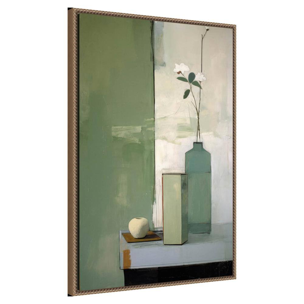 Green and White Beaded Framed Botanical Canvas Print