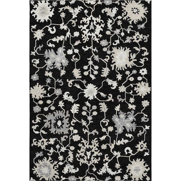 Mayfield Premium Machine Washable Abstract AMF1854 Black 9 ft. x 12 ft. Area Rug