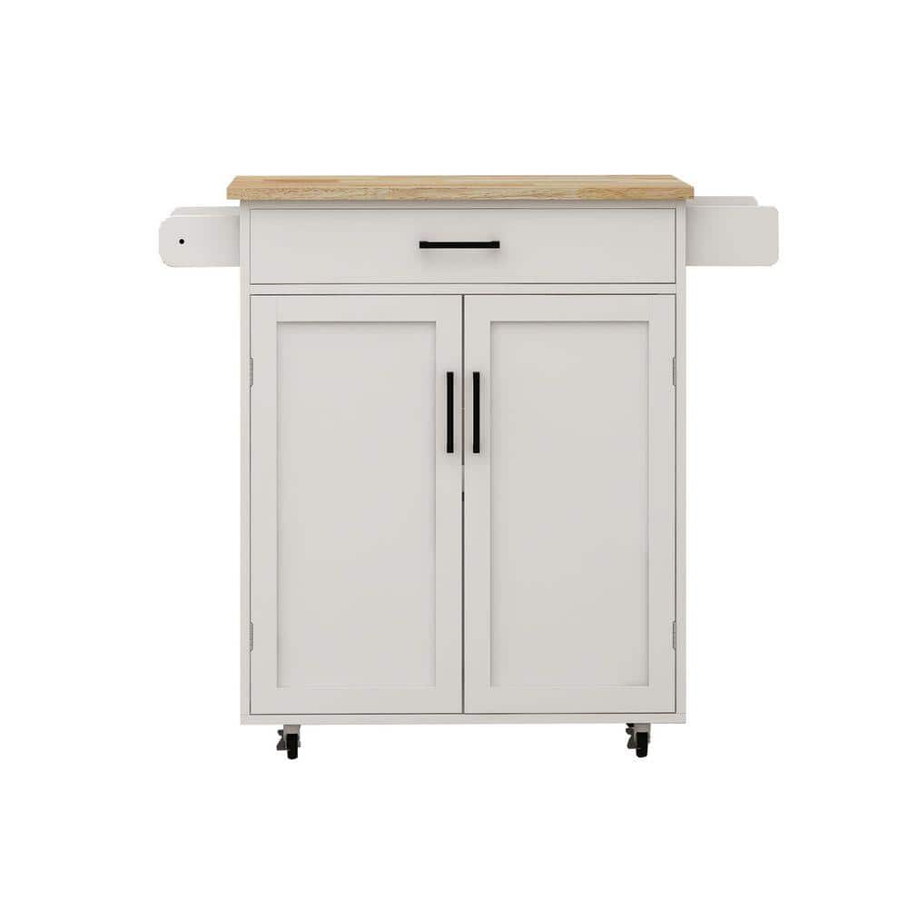 Adjustable Shelves White Kitchen Cart with Cabinets