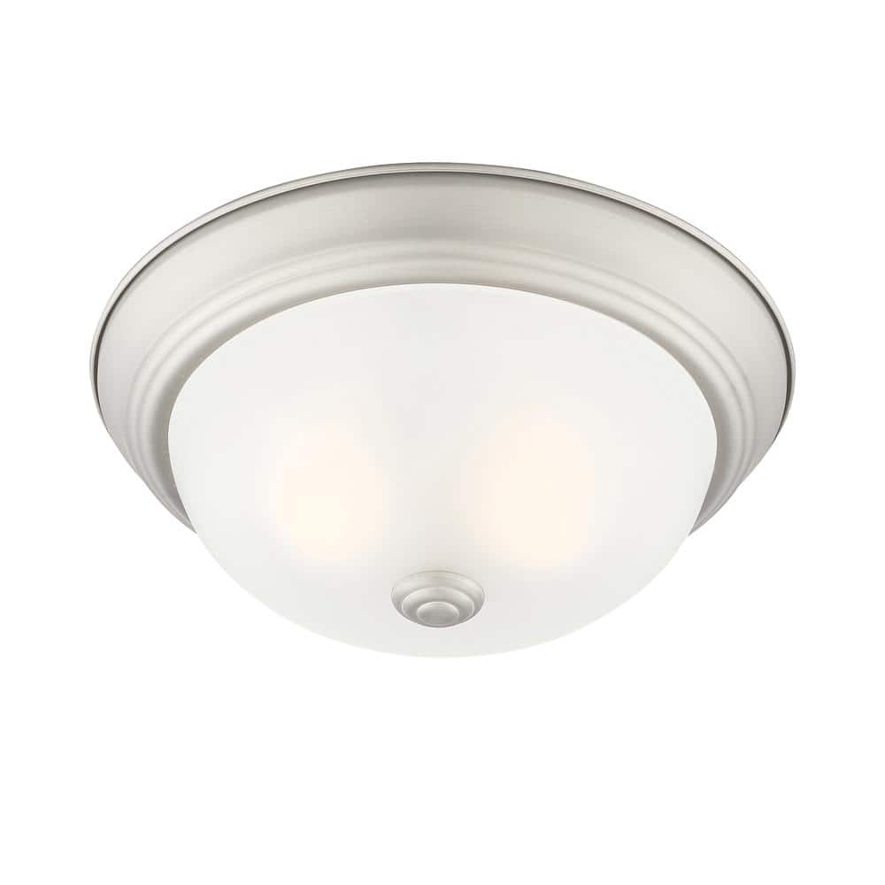 Pewter 11" Etched Glass 2-Light Flush Mount Ceiling Light