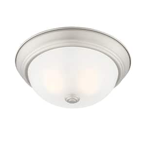 11 in. 2-Light Pewter Interior Ceiling Light Flush Mount with Etched Glass Shade