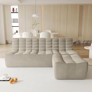 82.68 in. W Armless Linen Polyester Modular Free Combination Sofa in. Khaki with Ottoman