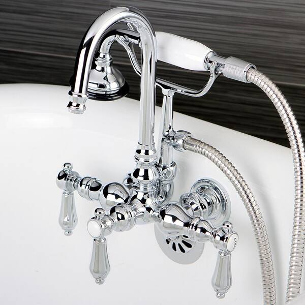 Kingston Brass 3-3/8" Tub Mount Clawfoot Tub Faucet With Hose & Spray Chrome 