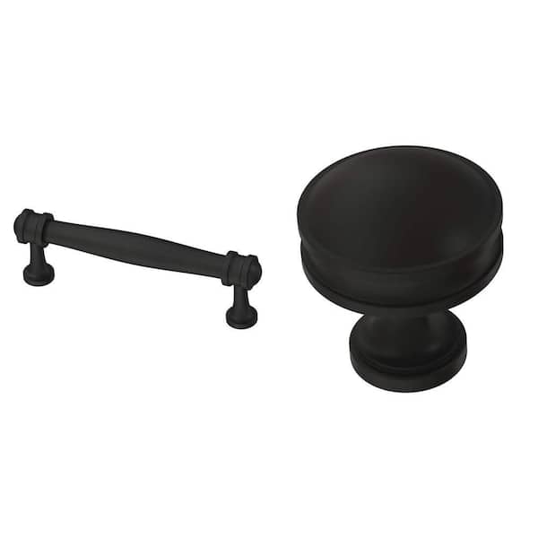 Charmaine 3-3/4 in. Matte Black Drawer Pull and 1-1/8 in. Cabinet Knob Combo