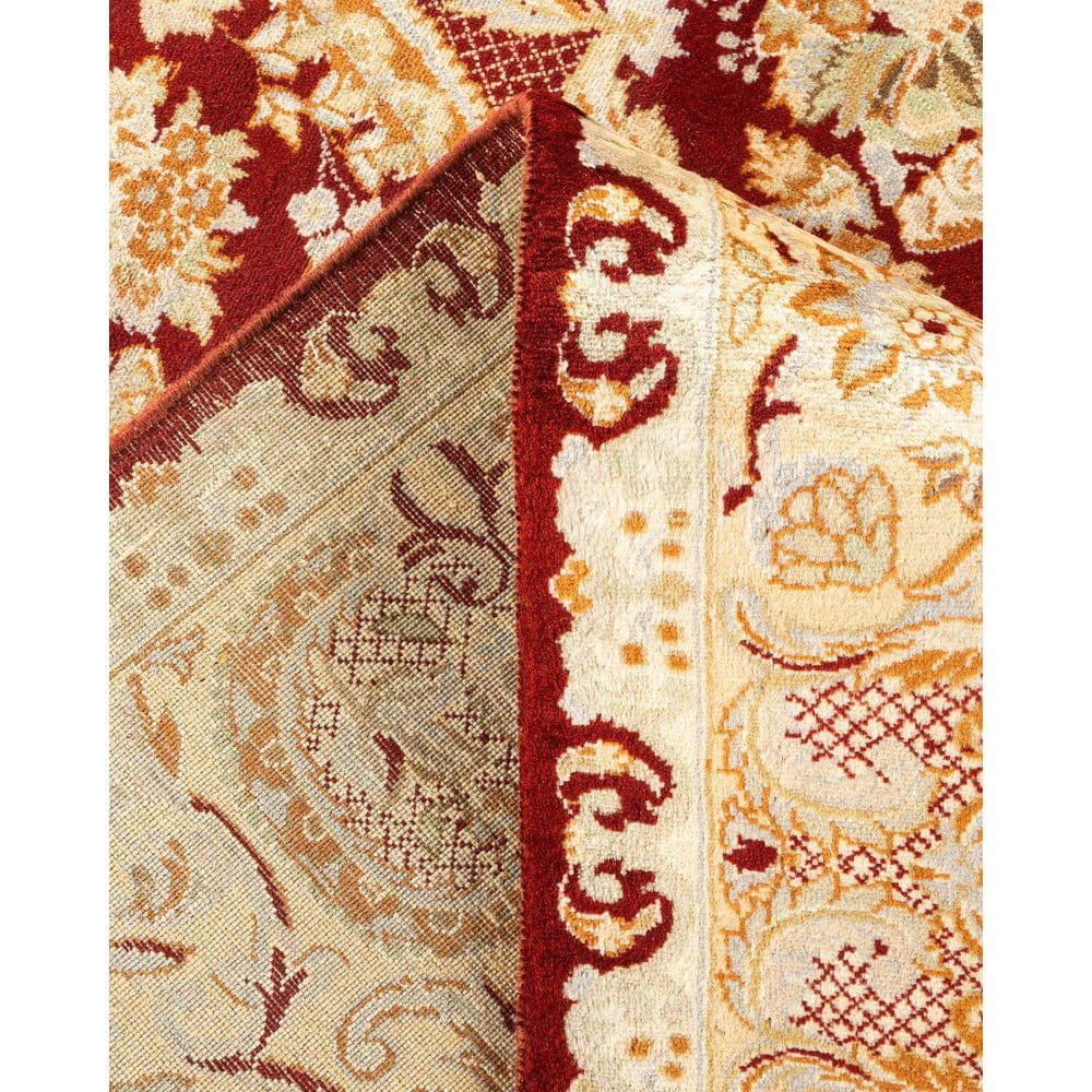 Traditional Red and Beige Hand-Knotted Wool 9' x 12' Oriental Rug