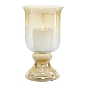 14 in. Brown Glass Handmade Turned Style Pillar Hurricane Lamp