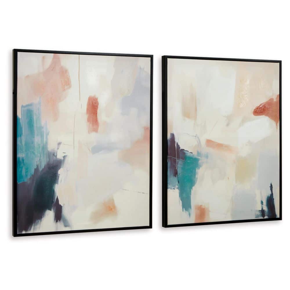 Abstract Blue and Pink Framed Canvas Wall Art Set