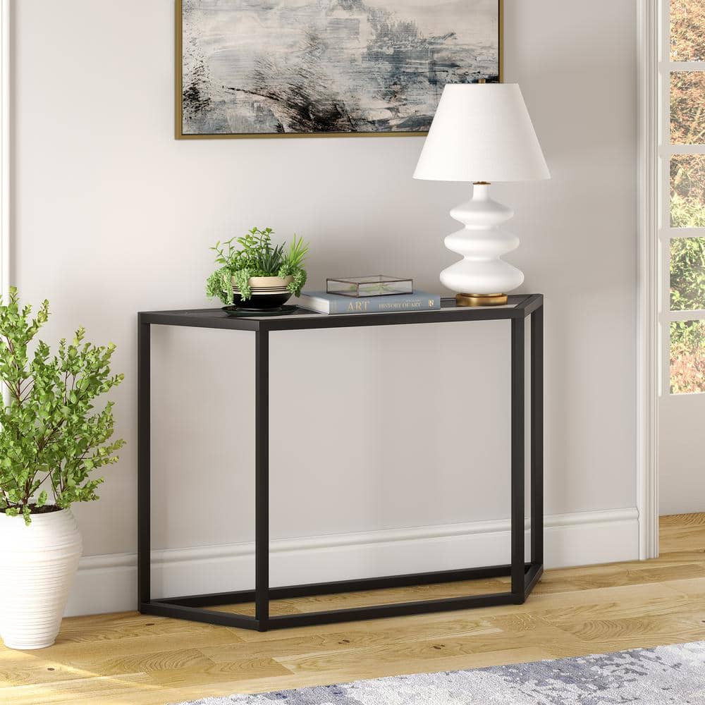 Modern Blackened Bronze 44" Console Table with Glass Shelf