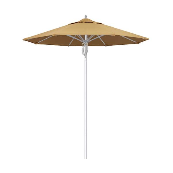 California Umbrella 7.5 ft. Silver Aluminum Commercial Market Patio Umbrella Fiberglass Ribs and Pulley Lift in Wheat Sunbrella