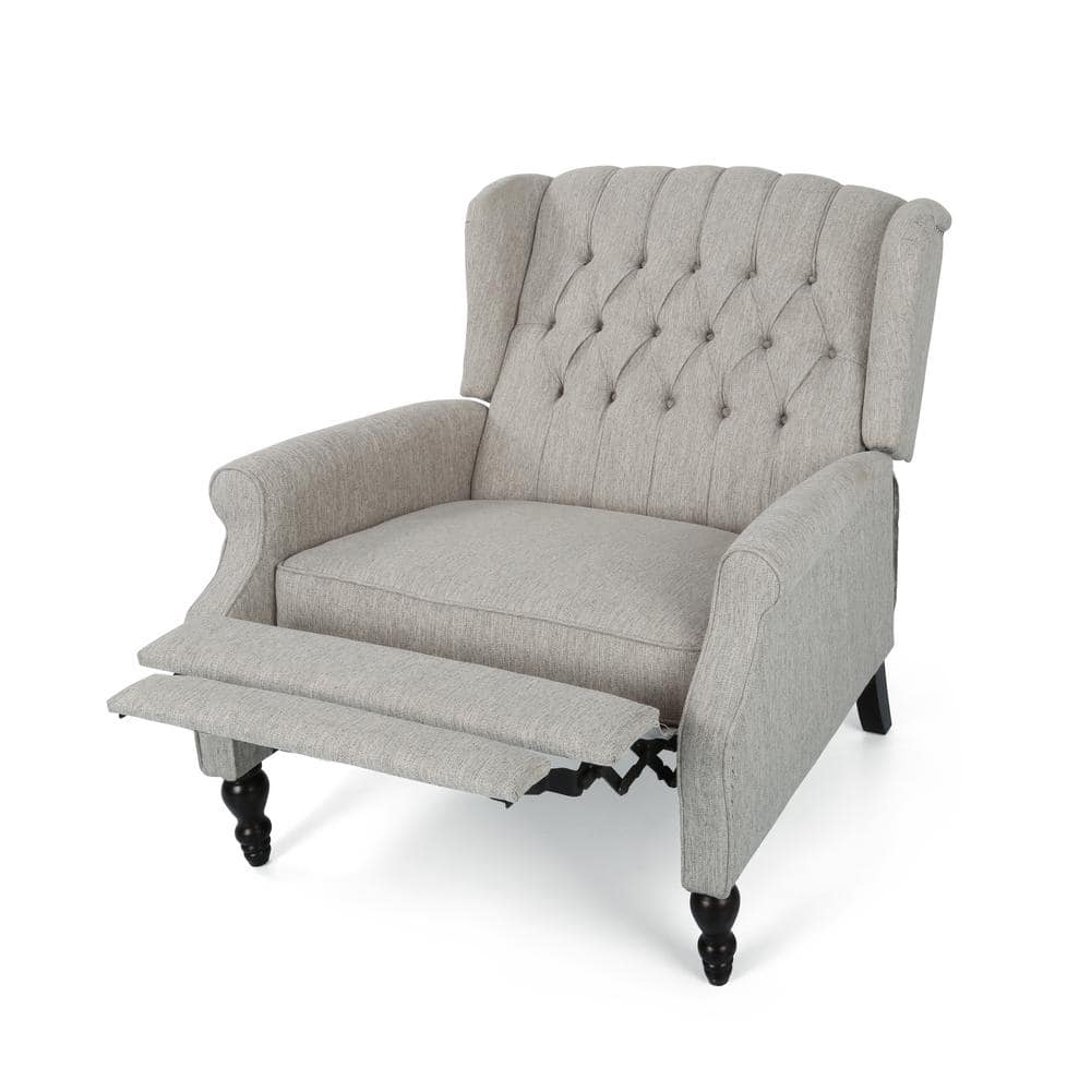 Light Gray Tufted Fabric Push Back Recliner with Wood Legs